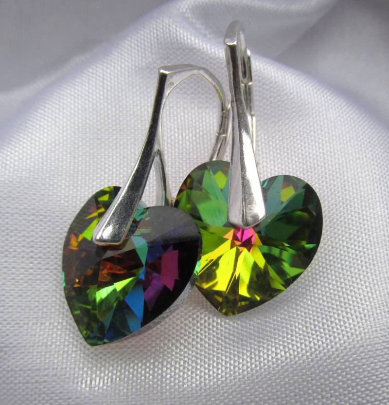 925 Sterling Silber Leverback Swarovski Xilion Herz Vitrail Medium Vm Kristallohrringe 925 Sterling Silber Leverback Swarovski Xilion Herz Vitrail Medium Vm Kristallohrringe von YourMomentTreasure