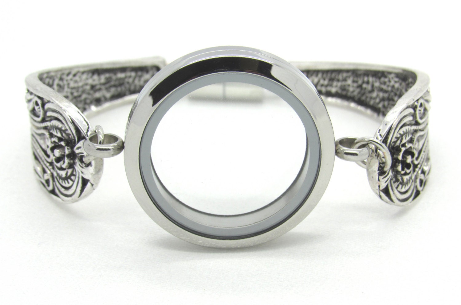 Edelstahl-Silber-Memory-Schwimmer-Glas-Twist-Schraube Öffnen-Schließen Wasserdichtes 25-mm-Medaillon Mit Dekorativem Blumenarmreif Edelstahl-Silber-Memory-Schwimmer-Glas-Twist-Schraube Öffnen-Schließen Wasserdichtes 25-mm-Medaillon Mit Dekorativem Blumenarmreif von YourMomentTreasure