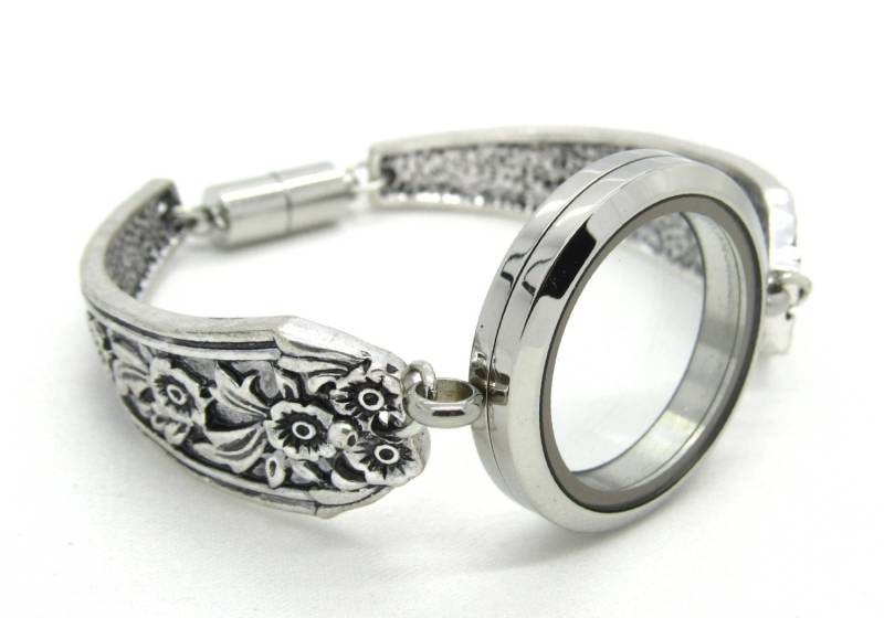 Edelstahl-Silber-Memory-Schwimmer-Glas-Twist-Schraube Öffnen-Schließen Wasserdichtes 30-mm-Medaillon Mit Dekorativer Blumenarmband von YourMomentTreasure