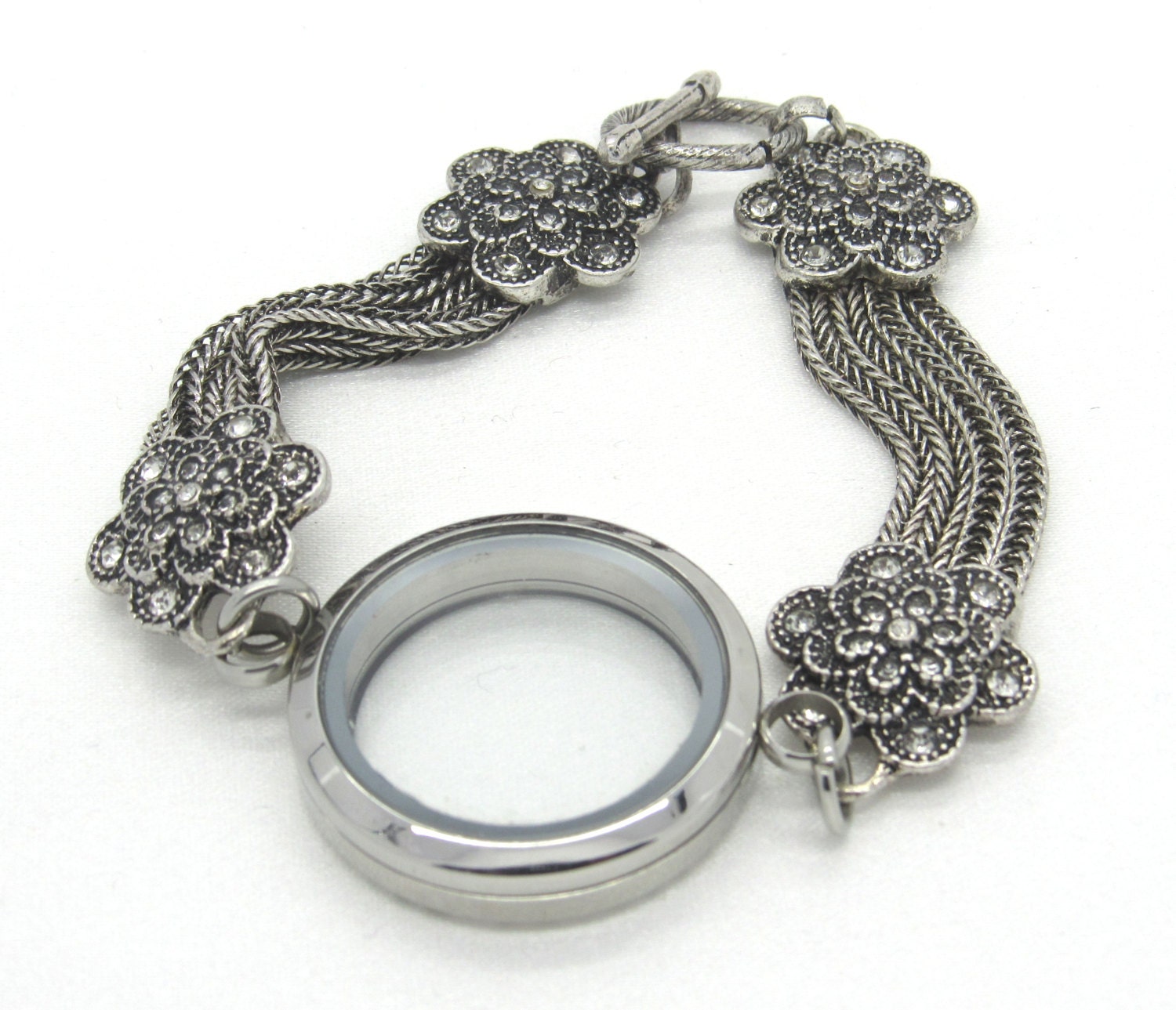 Edelstahl Silber Schlicht Memory Schwimmglas Twist Schraube Öffnen Schließen Wasserdicht 30 Mm Medaillon Dekorative Blume Toggle Band Armband Edelstahl Silber Schlicht Memory Schwimmglas Twist Schraube Öffnen Schließen Wasserdicht 30 Mm Medaillon Dekorative Blume Toggle Band Armband von YourMomentTreasure