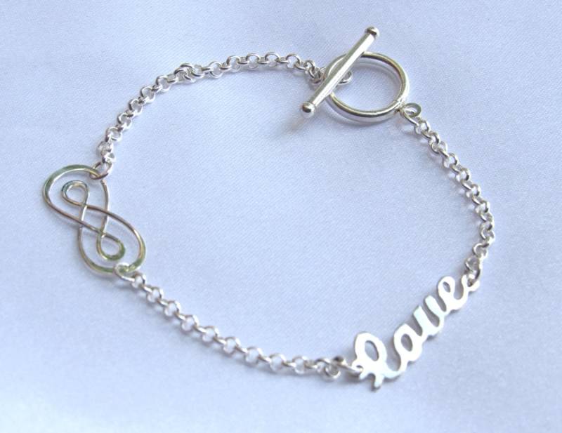 Massivem 925 Stering Silber Liebe Und Das Infinity Armband Mit Knebel-Verschluss-Geschenk-Box von YourMomentTreasure