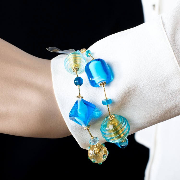 Aqua Murano Glas Armband Blattgold Perlen, Made in Italy Aqua Murano Glas Armband Blattgold Perlen, Made in Italy von YourMurano