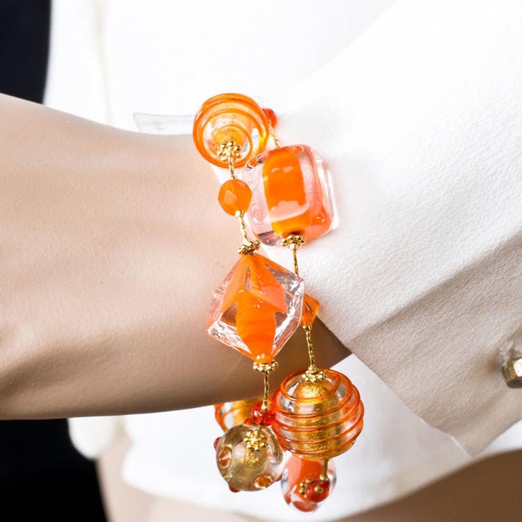 Orange Murano Glas Perlen Armband 24K Vergoldung Blatt Design Orange Murano Glas Perlen Armband 24K Vergoldung Blatt Design von YourMurano