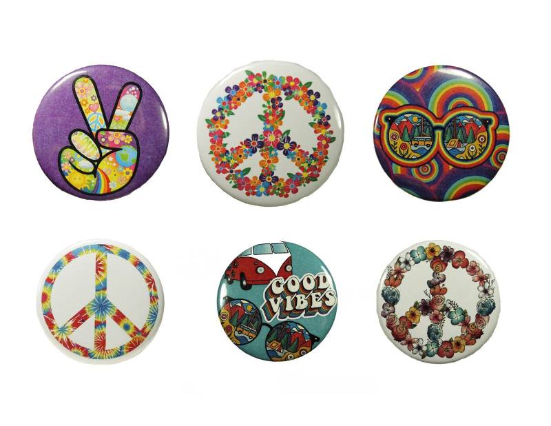 6 Hippie Good Vibes Pins Pack Psychedelic Groovy Love Assorted Pin Abzeichen von YourPatchStore