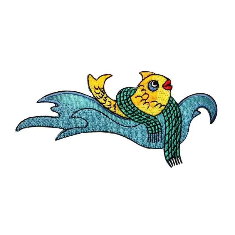 Id 0239 Lächelnder Fisch Pullover Patch Wellen Sprung Ozean Gesticktes Aufnäher von YourPatchStore