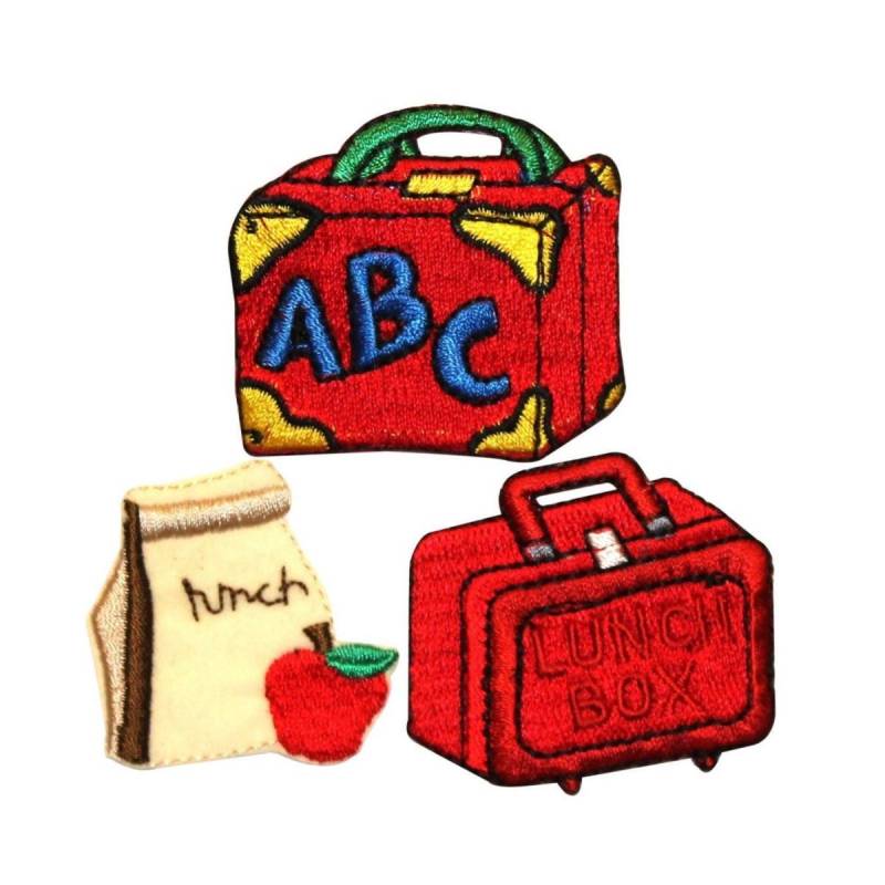 Id 0982Abc 3Er Set Schule Lunchbox Aufnäher Box Sack Bestickt Applikation Zum Aufbügeln von YourPatchStore