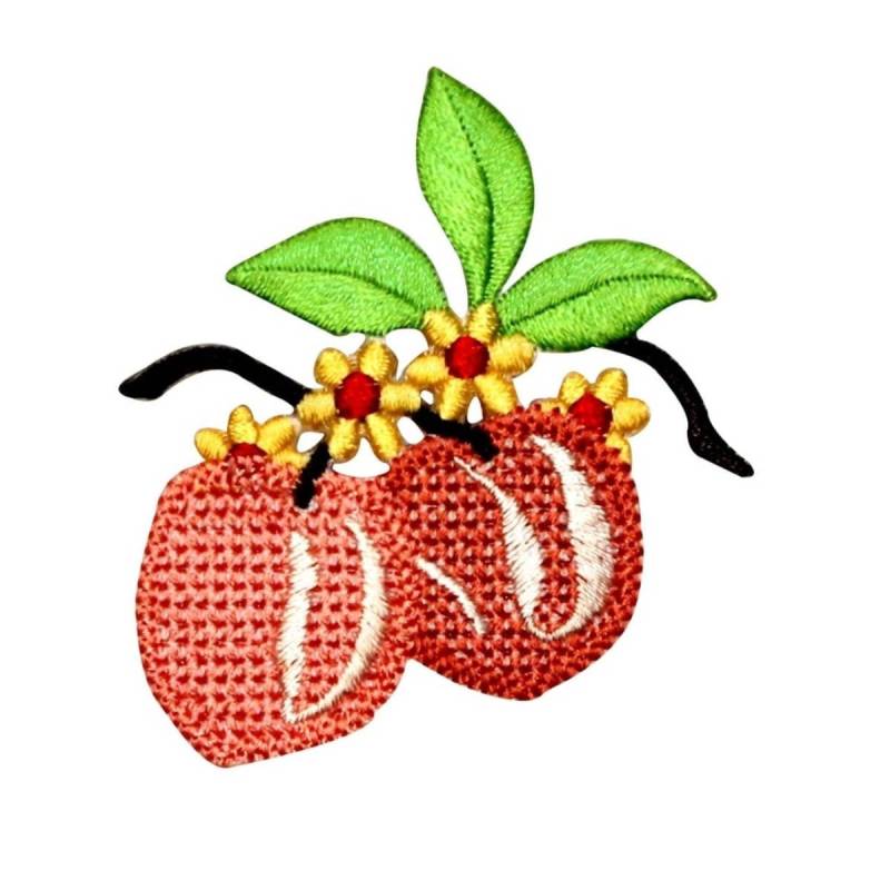Id 1176 Pfirsiche Auf Zweig Aufnäher Obst Gesunder Pfirsich Gestickt Applikation Zum Aufbügeln von YourPatchStore