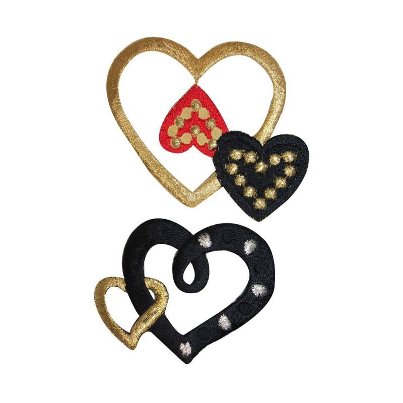 Id 3252Ab Set Mit 2 Gold Herzen Patch Valentinstag Gestickte Applikation Zum Aufbügeln von YourPatchStore