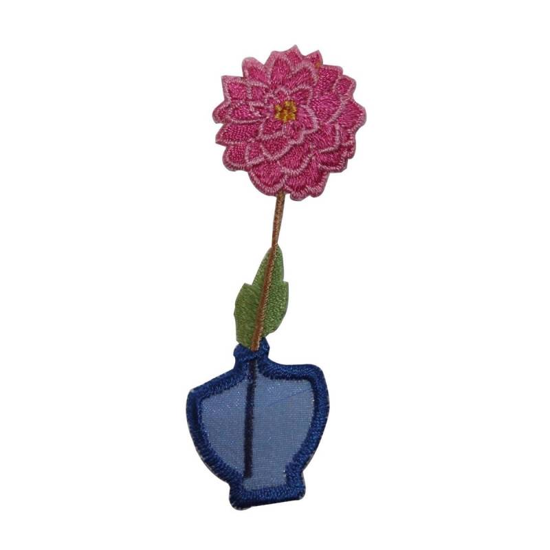 Id 7066 Rosa Nelke in Vase Patch Gartenpflanze Gestickt Applikation Zum Aufbügeln von YourPatchStore
