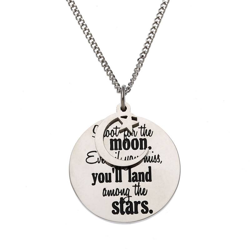 Edelstahl "Shoot For The Moon Even If You Miss You'll Land Among Stars" Inspirierender Anhänger von YourPerfectGiftShop