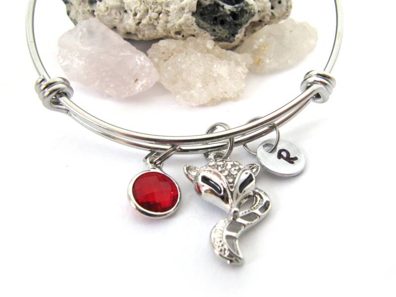 Fuchs Charm Armreif Personalisierte Initiale, Geburtsstein, Edelstahl von YourSpecialCharms