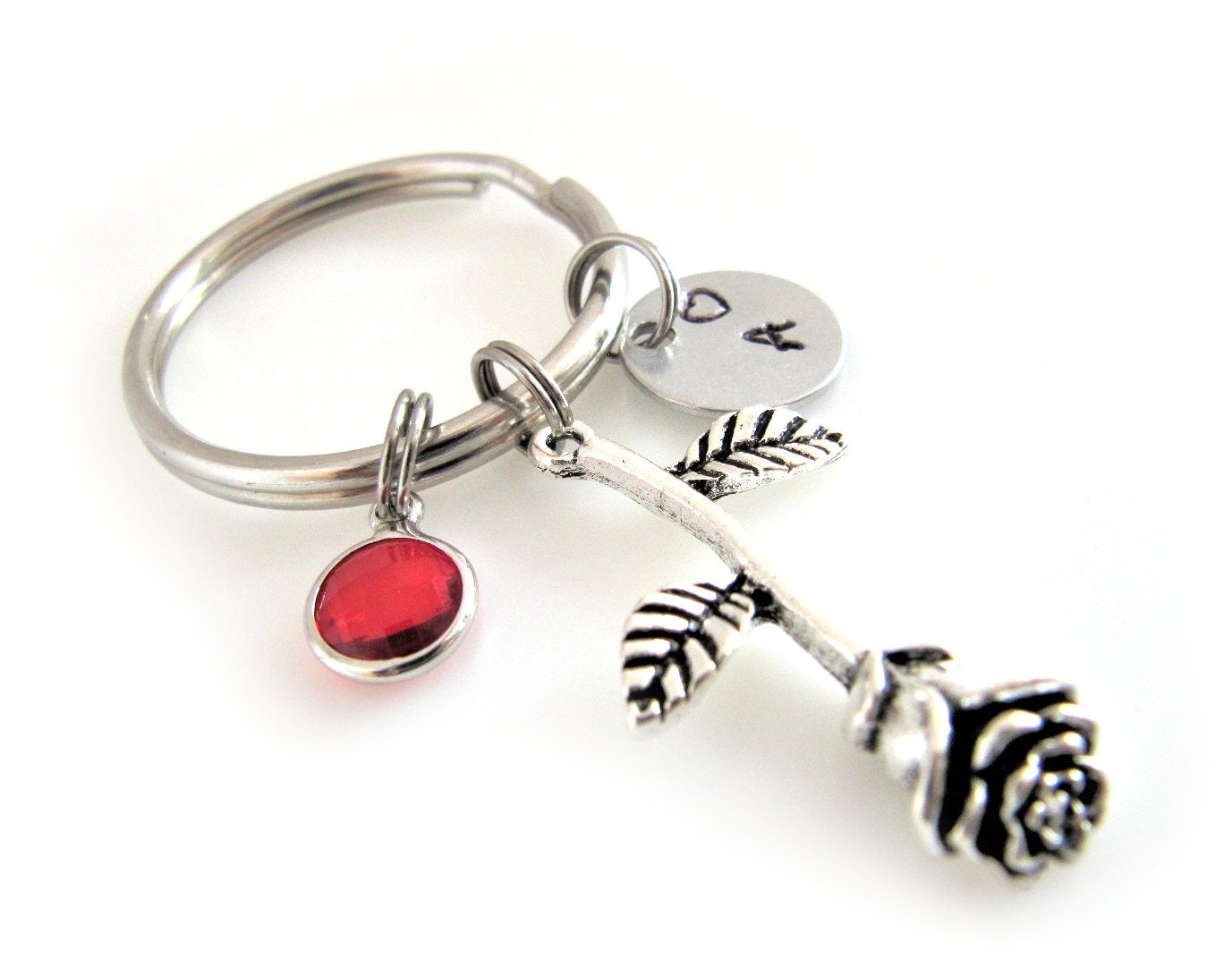 Personalisierter Rose Schlüsselanhänger Mit Initial & Geburtsstein - Benutzerdefinierte Blume Schlüsselanhänger, Brautjungfer Geschenk von YourSpecialCharms