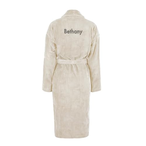 Bademantel Damen personalisiert - Bademantel Damen mit Stickerei personalisierbar mit eigenem Namen Order Text und Schriftarten (DE/NL/SE/PL, Alphanumerisch, L, XL, Regular, Regular, Beige) von YourSurprise