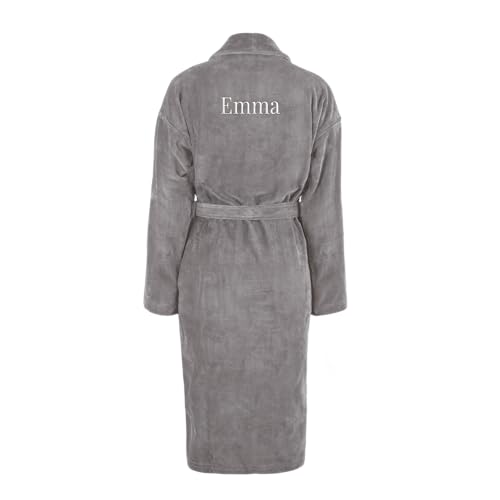YourSurprise Bademantel Damen personalisiert - Bademantel Damen mit Stickerei personalisierbar mit eigenem Namen Order Text und Schriftarten (S/M, Grau) von YourSurprise