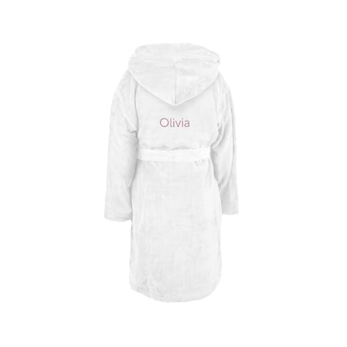YourSurprise Personalisierter Kinderbademantel mit Namen - Weißer Bademantel für Kinder aus superweichem Frottee mit wunderschön gesticktem Namen (DE/NL/SE/PL, Numerisch, 122, 128, Regular, Weiß) von YourSurprise