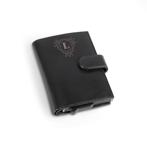 YourSurprise Visitenkartenetui Personalisieren - Kartenetui mit Namen oder Text aus Büffelnappaleder mit Platz für zehn Karten und einem Reißverschlussfach (Schwarz) von YourSurprise