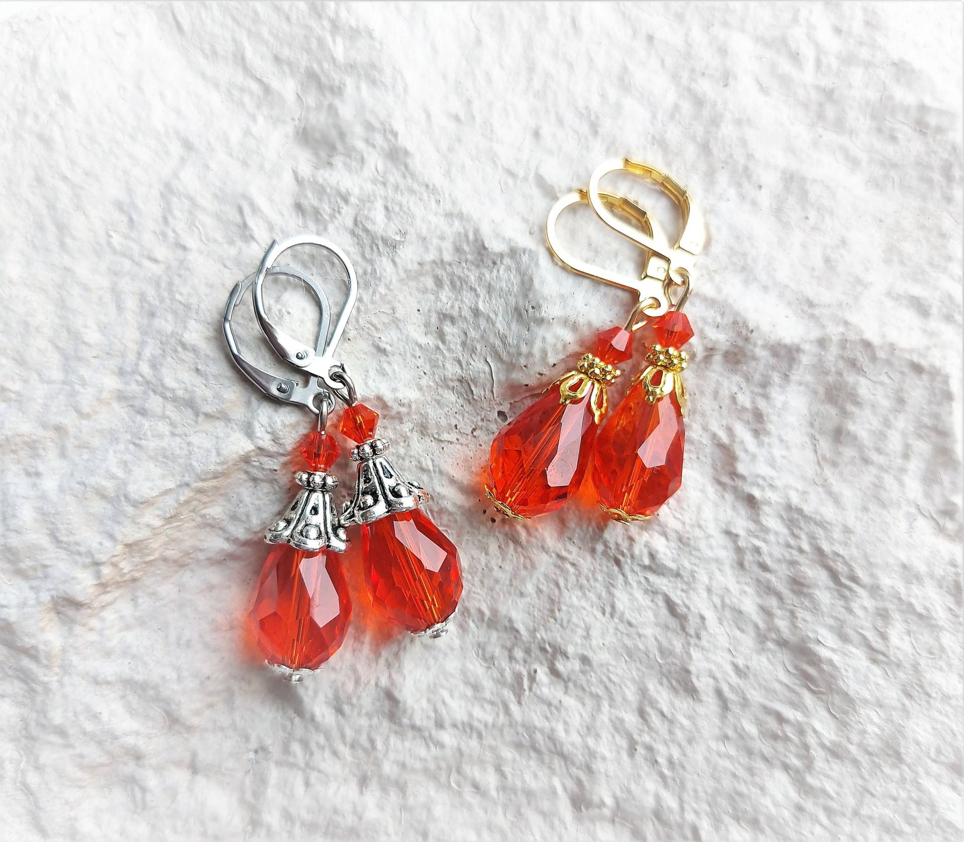 Ohrringe // Glas Tropfen | Transparent-Orange/Rot von YourSweetDreamsDE