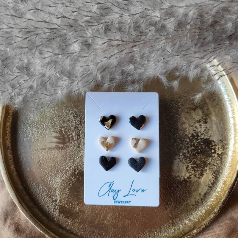 Polymer Clay Earrings|3 Pack| Heart| Black| Gold| Beige| Present| Girlfriend Polymer Clay Earrings|3 Pack| Heart| Black| Gold| Beige| Present| Girlfriend von YourTimelessLove