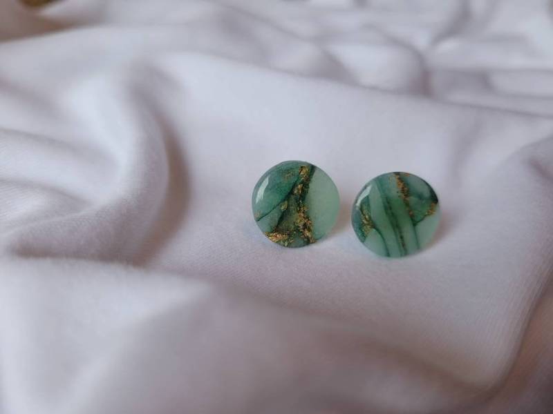 Polymer Clay Earrings|Esme|Green|Quartz|Round|Elegant|Gold|Marble|Gift Polymer Clay Earrings|Esme|Green|Quartz|Round|Elegant|Gold|Marble|Gift von YourTimelessLove