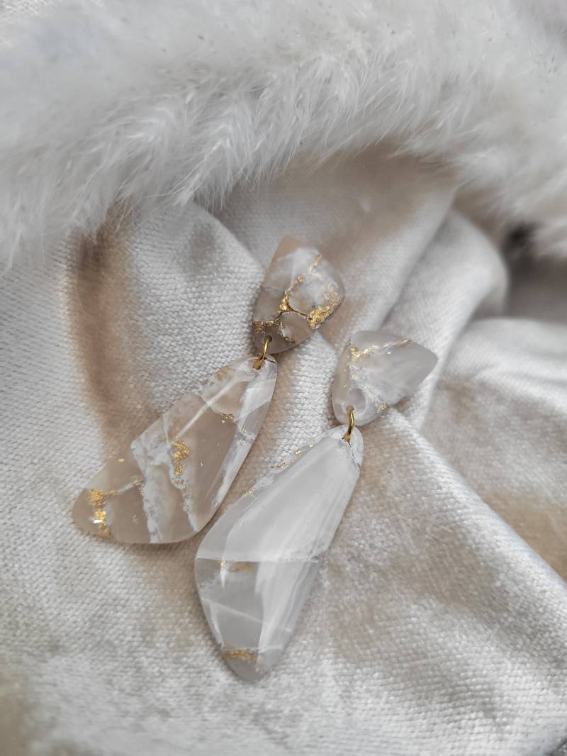 Polymer Clay Earrings|Evîn|Quartz|Gift|Wedding|Gold|White|Beige|Geometric Polymer Clay Earrings|Evîn|Quartz|Gift|Wedding|Gold|White|Beige|Geometric von YourTimelessLove