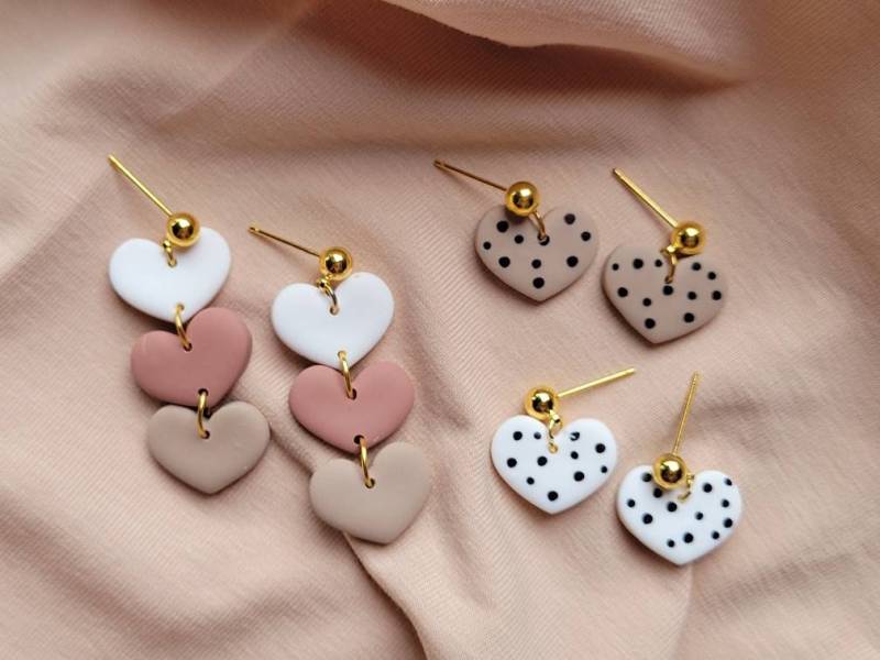Polymer Clay Earrings|Heart Collection|Heart|Pink|White Polymer Clay Earrings|Heart Collection|Heart|Pink|White von YourTimelessLove