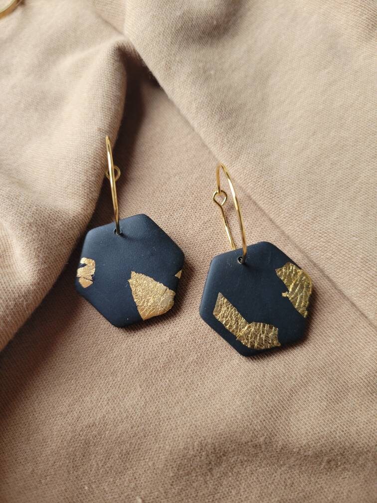 Polymer Clay Ohrringe|Amira | Polymerton|Gold|Handgefertigt|Schwarz|Creolen Polymer Clay Ohrringe|Amira | Polymerton|Gold|Handgefertigt|Schwarz|Creolen von YourTimelessLove
