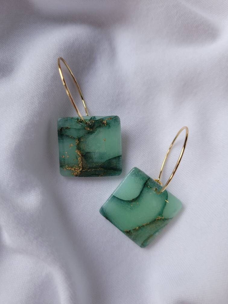 Polymer Clay Ohrringe|Esme|Grün|Quartz|Viereck|Elegant|Gold|Marmor|Geschenk Polymer Clay Ohrringe|Esme|Grün|Quartz|Viereck|Elegant|Gold|Marmor|Geschenk von YourTimelessLove