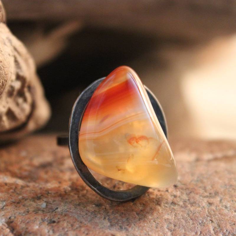 Vintage Groß Sterling Ring Silber Gebändert Quartz Größe 7 Einstellbar 11 Gramm Herren Ringe Damenring von YourTribeNaturesArt