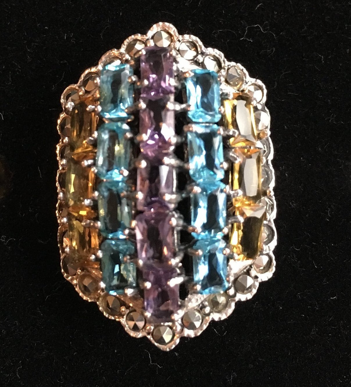 sterling Silber Amethyst Citrin Cocktail Ring Größe 9 von YourTurnVintageStore