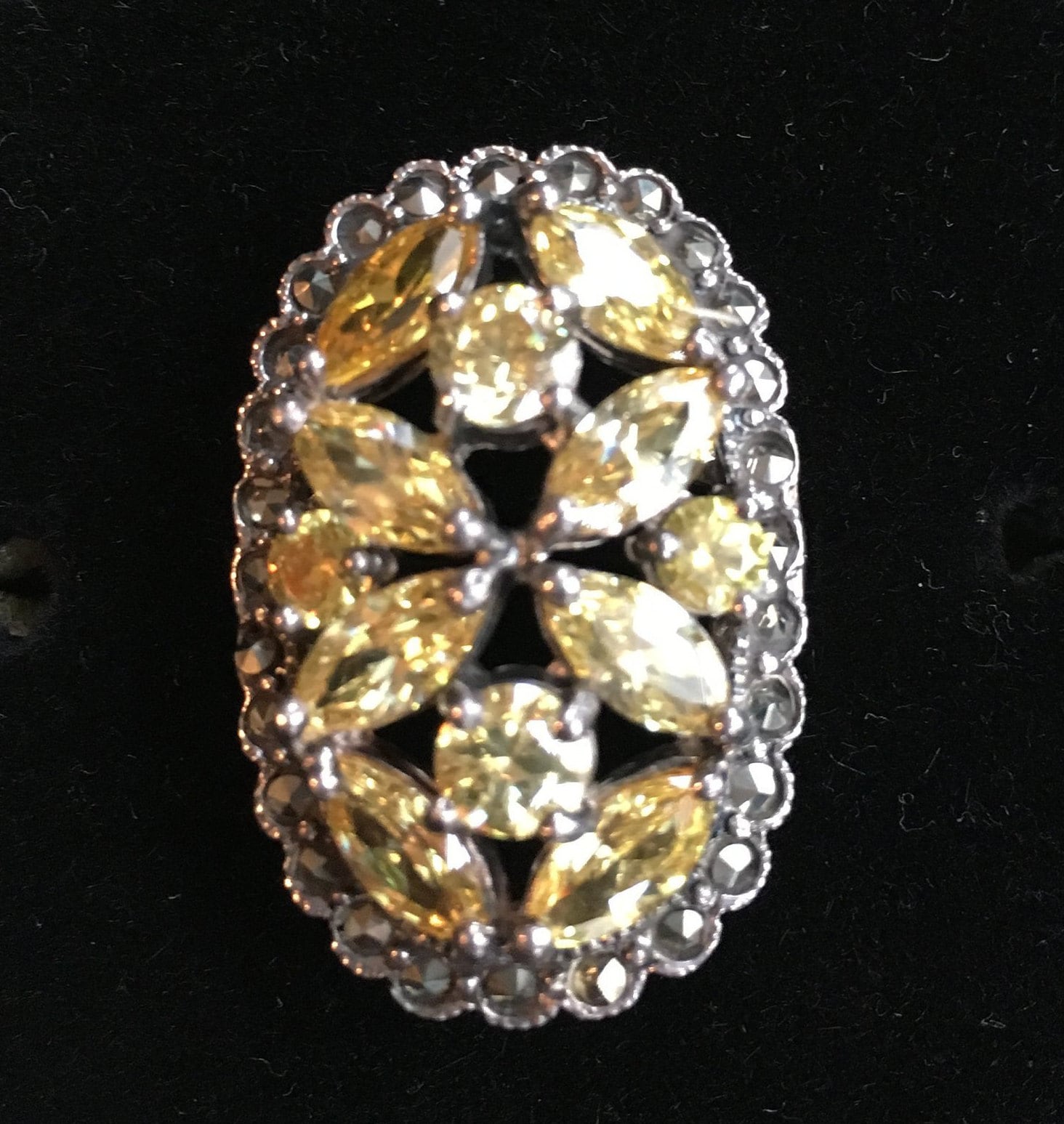 sterling Silber Citrin Und Markasit Cocktail Ring Größe 9 Oder Amethyst 7 1/4 von YourTurnVintageStore