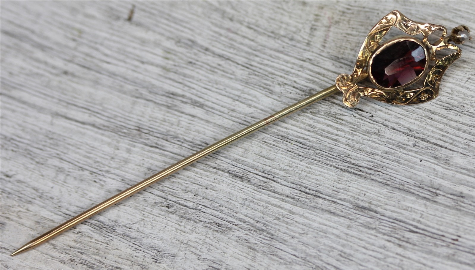 Jugendstil 10K Ylw Gold Amethyst Perle Feinste Etched Stick Pin Schönes Design Konnte Auch in Halskette Verwandeln von YourVintageStyle