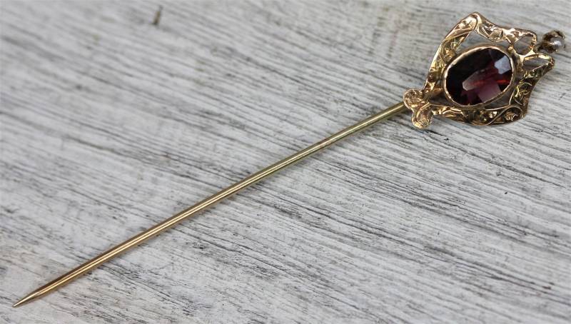 Jugendstil 10K Ylw Gold Amethyst Perle Feinste Etched Stick Pin Schönes Design Konnte Auch in Halskette Verwandeln von YourVintageStyle