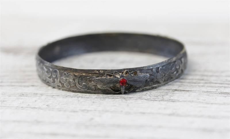 Jugendstil Asiatisch Sterling Silber 925 Armreif Armband Libelle Blumen Strass 20 cm von YourVintageStyle