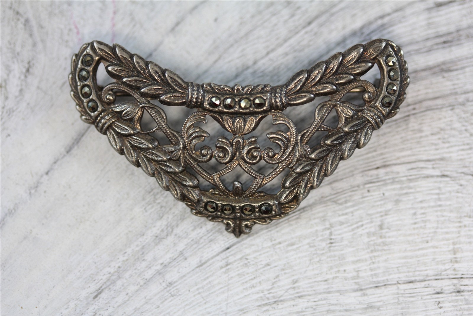 Jugendstil Sterling Silber 925 Markasit Brosche Pin Kranz Altes Stück Schönes Design von YourVintageStyle