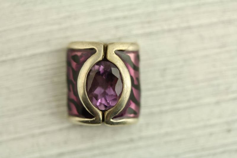 Lila Emaille Sterling Silber Anhänger Big Cz Tiger Muster | Et490 von YourVintageStyle