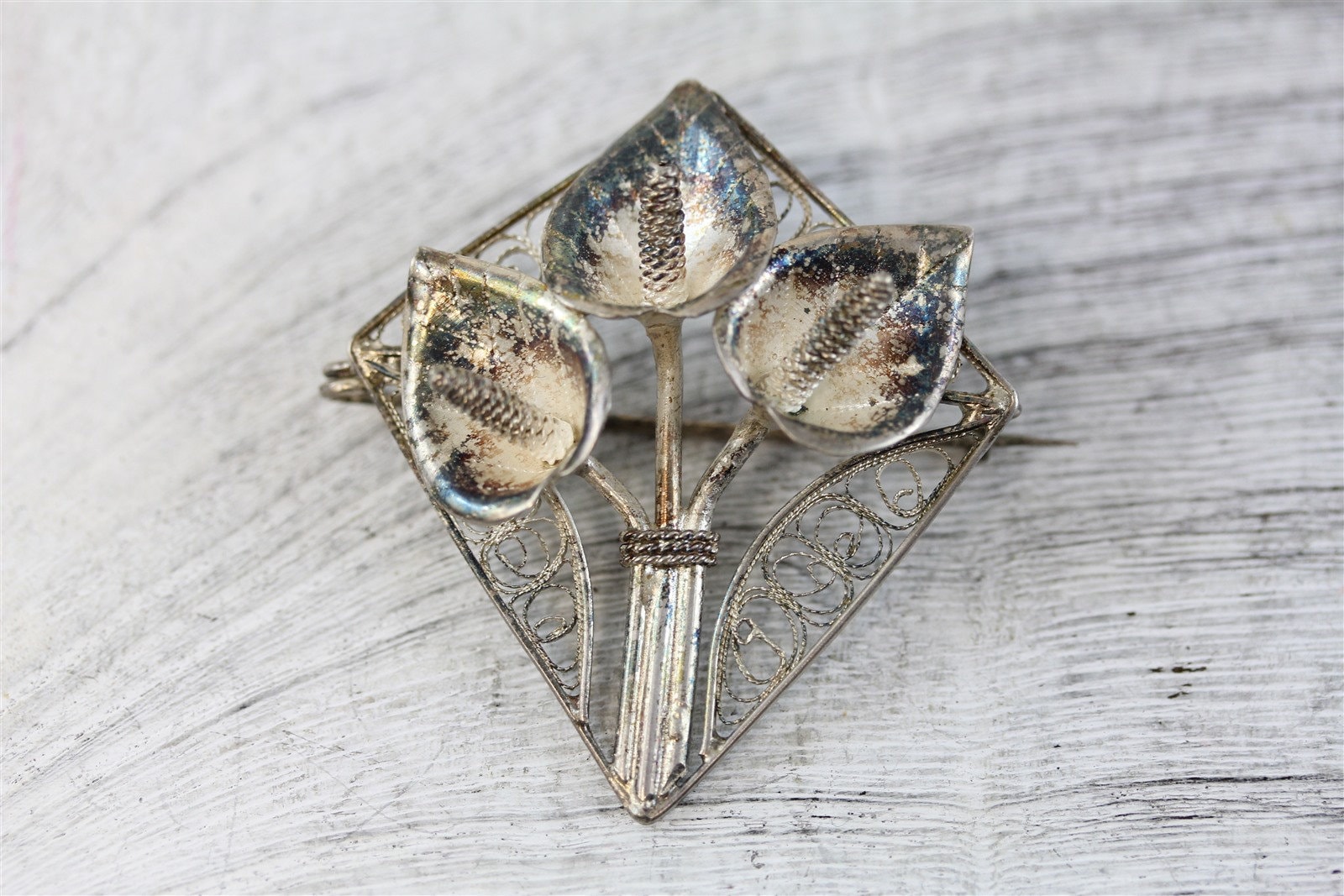 Vintage Sterling Silber 925 Blumen Filigrane Brosche Pin Luxus Handgefertigt von YourVintageStyle
