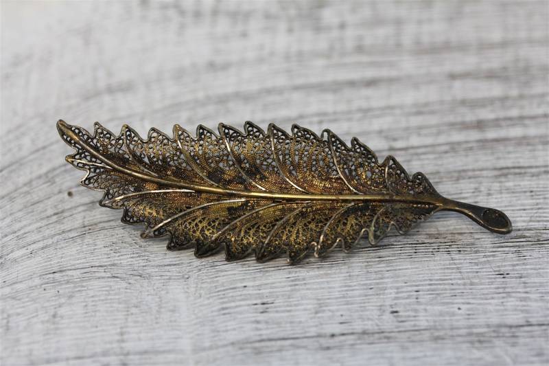 Vintage Sterling Silber 925 Gold Vermeil Brosche Pin Filigrane Blatt von YourVintageStyle