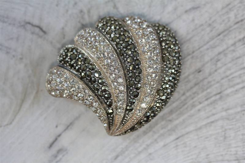 Vintage Sterling Silber 925 Markasit Cz Brosche Pin Milgrain Luxus Designer von YourVintageStyle