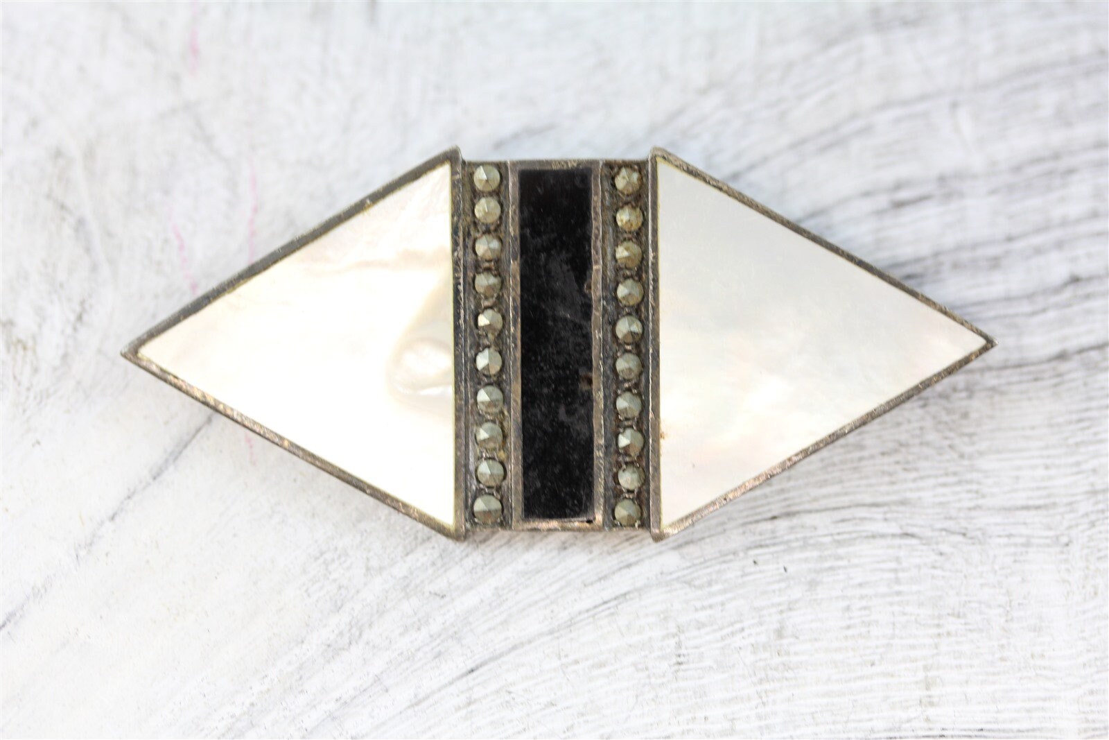 Vintage Sterling Silber 925 Markasit Onyx Mop Brosche Pin Spitzen von YourVintageStyle