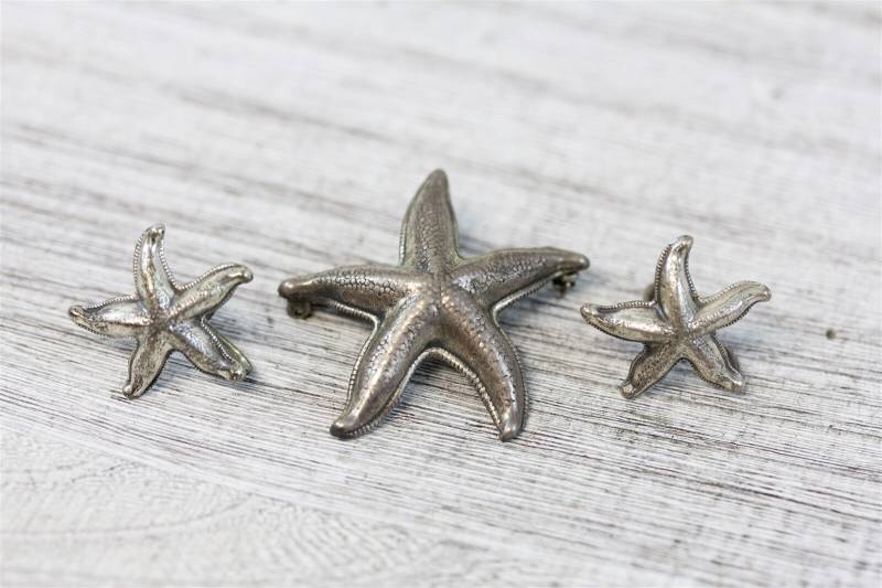 Vintage Sterling Silber 925 Seestern Brosche Ohrringe Set Ocean Sea von YourVintageStyle