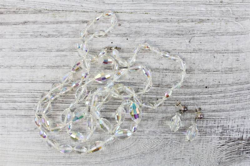Vintage Sterling Silber Lange Halskette Ohrringe Set Ab Kristall Bead 40 " von YourVintageStyle