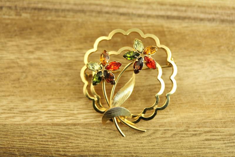 Vintage Strass Gold Filled Blumen Brosche Tolles Retro Stück | Et403 von YourVintageStyle