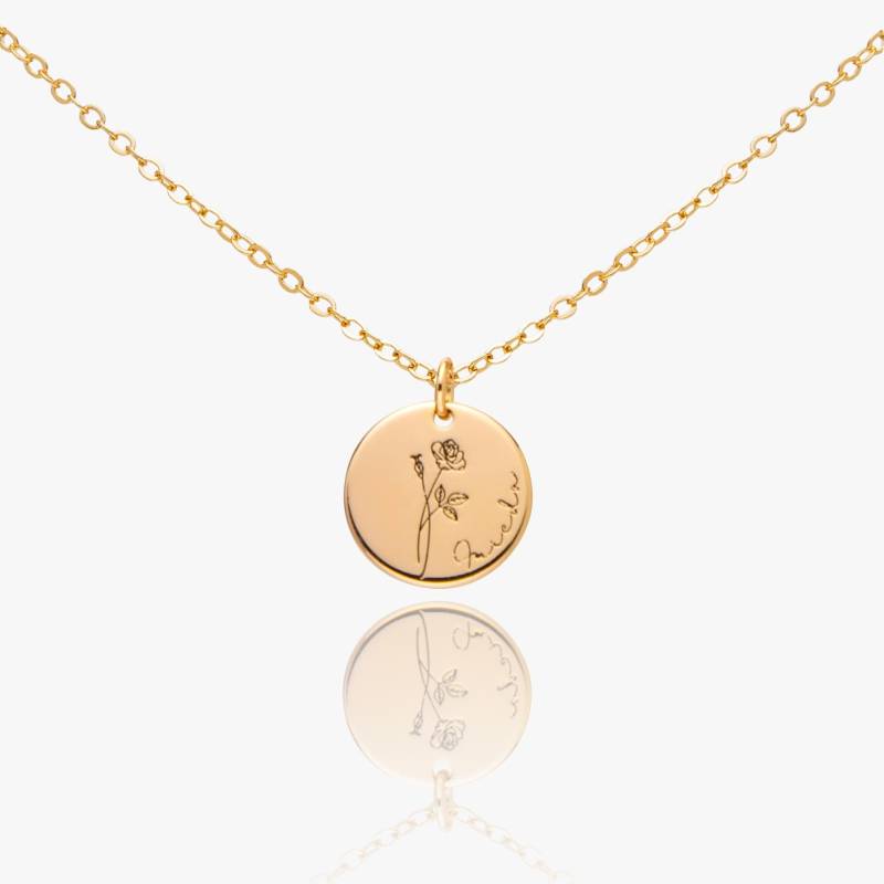 Custom Floral Pendant | Personalized Flower Necklace Rose Charm Circle Gold, Silver, Copper Meaningfull Gift Birthdate von YourWishPrinted