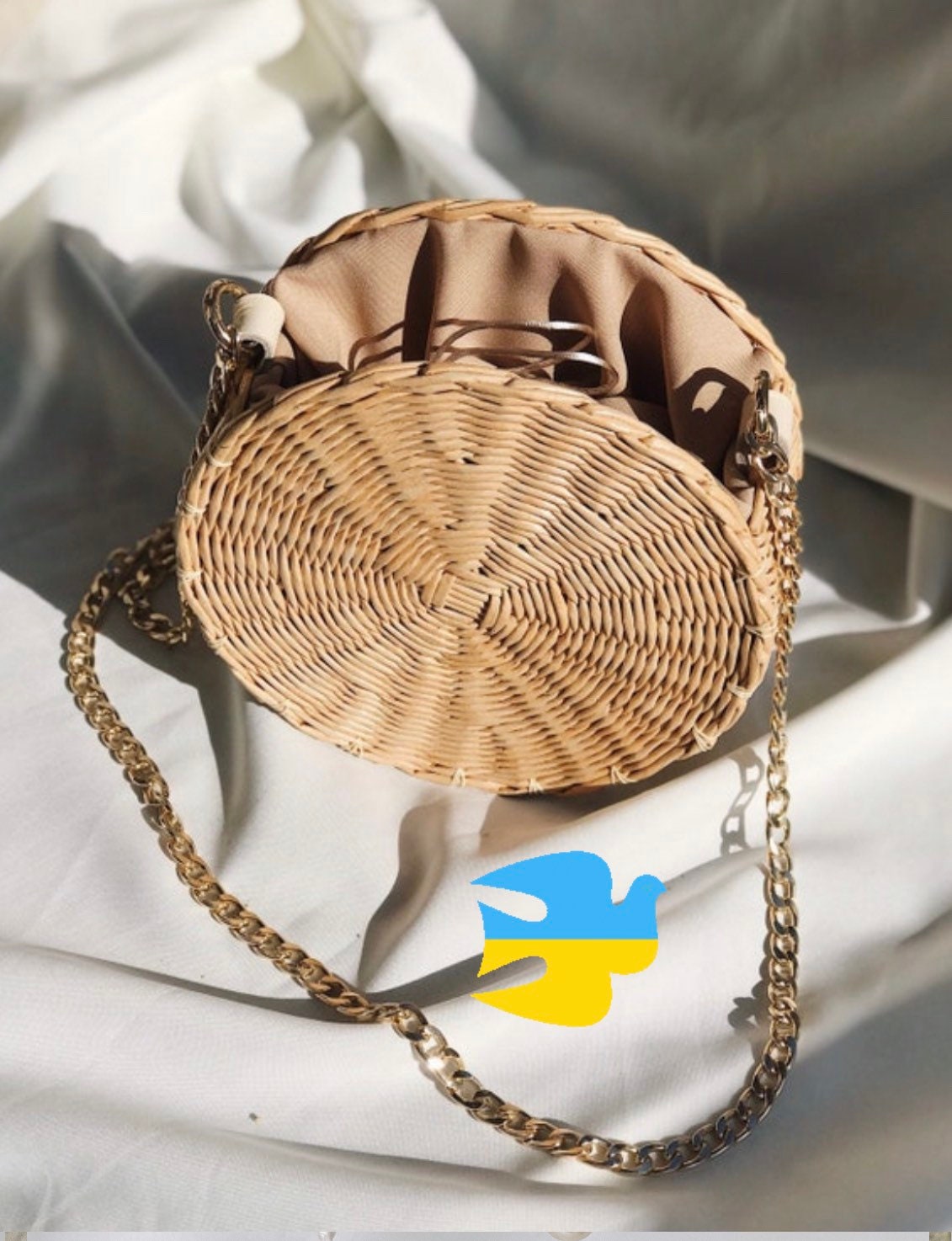 Runde Stroh-Umhängetasche, Korbtasche, Strohtasche, Strohhandtasche, Strandtasche, Circul-Tasche, Handgewebte Runde Rattantasche, Sommertasche von YourYarnUa