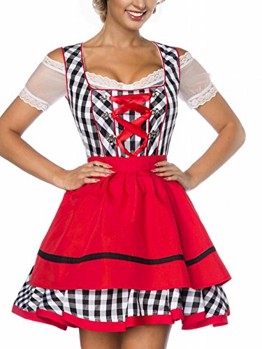 Dirndl Kleid Kostüm mit Schürze Minidirndl mit Karomuster und ausgestelltem Rockteil Oktoberfest Dirndl schwarz/weiß/rot L von Yourdesignerz