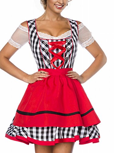 Dirndl Kleid Kostüm mit Schürze Minidirndl mit Karomuster und ausgestelltem Rockteil Oktoberfest Dirndl schwarz/weiß/rot M von Yourdesignerz