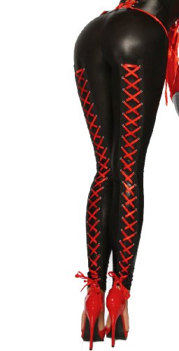 Wetlook-Leggings mit Schnürung - schwarz/rot - S von Yourdesignerz