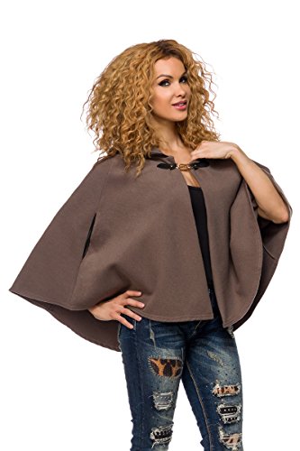 Yourdesignerz Braunes farbener Damen Cape mit Hakenverschluss Poncho mit Kragenumschlag warm von Yourdesignerz