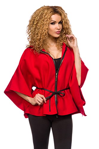 Yourdesignerz Rotes Damen Cape mit Kapuze und Reißverschluss Poncho mit Kapuze warm von Yourdesignerz