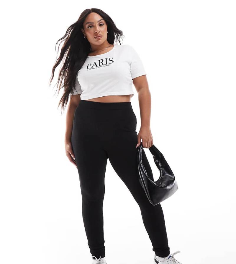 Monki - Gerippte Leggings in Schwarz von Yours